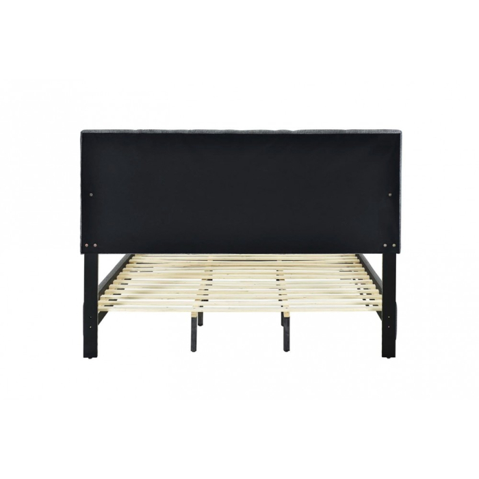 Pat tapitat Modern 90x200cm, cadru din lemn cu somiera fixa, culoare Gri [9]