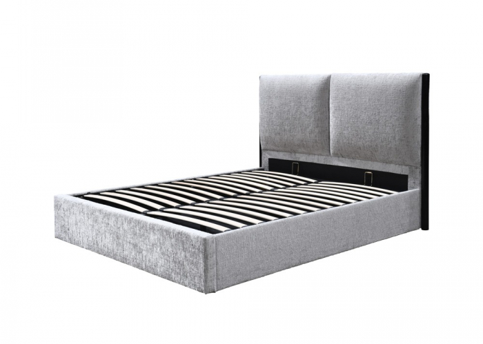 Pat tapitat Nordic, 160x200, cu somiera metalica rabatabila si spatiu de depozitare, culoare Gri [6]