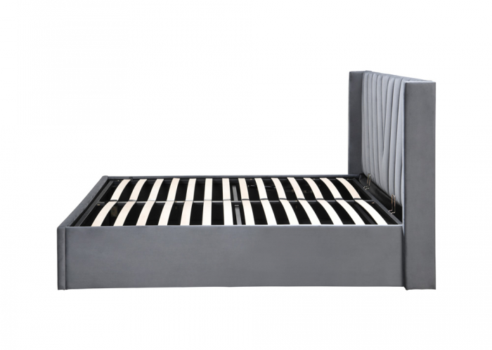 Pat tapitat Prestige 2, 160x200, cu somiera metalica rabatabila si spatiu de depozitare, culoare Gri [6]