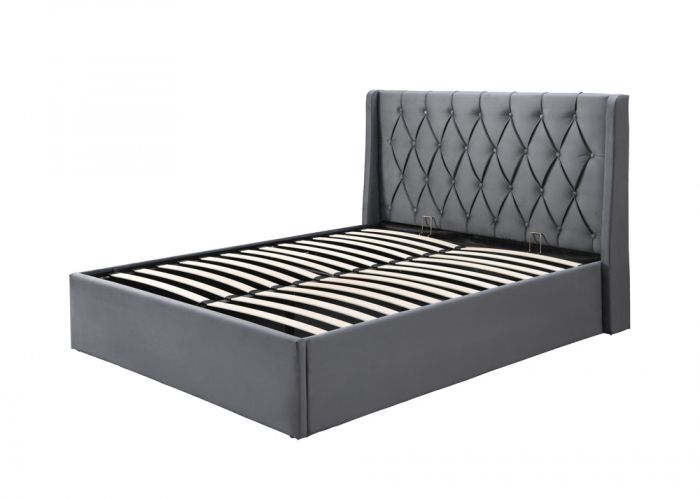 Pat tapitat Prestige 1, 180x200, cu somiera metalica rabatabila si spatiu de depozitare, culoare Gri [4]
