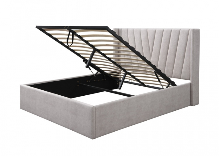 Pat tapitat Prestige 2, 160x200, cu somiera metalica rabatabila si spatiu de depozitare, culoare Crem [6]