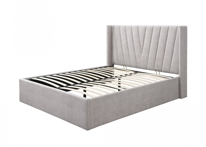 Pat tapitat Prestige 2, 160x200, cu somiera metalica rabatabila si spatiu de depozitare, culoare Crem [5]