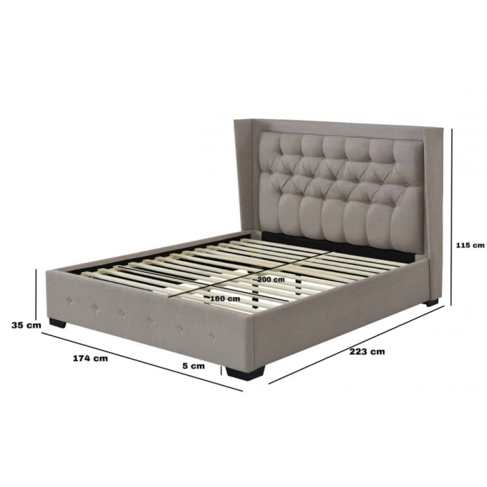 Set pat tapitat Roma cu saltea ortopedica 160x200cm, cadru din lemn, somiera inclusa, culoare Gri [5]