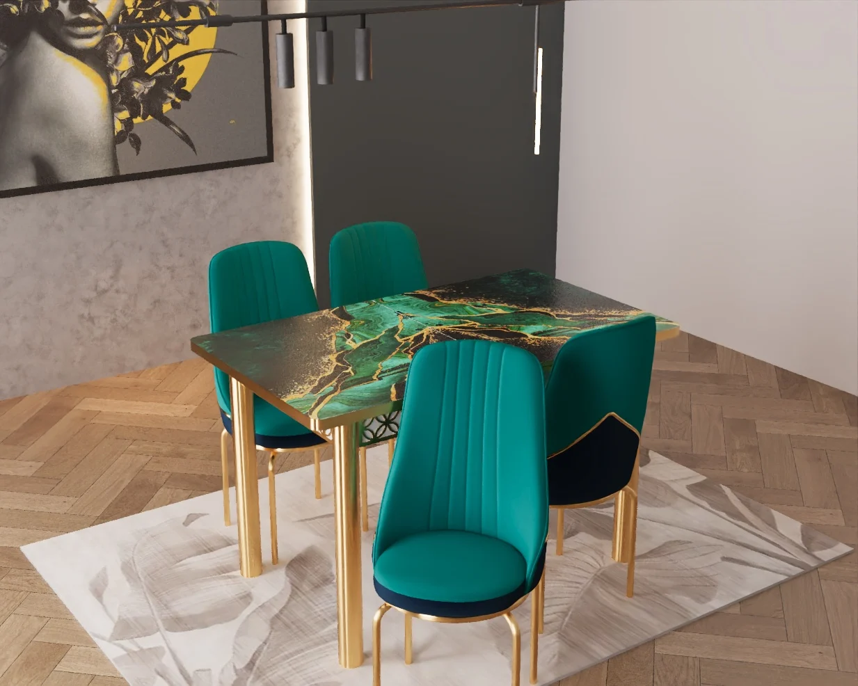 SET MASA EXTENSIBILA 4 SCAUNE LUX CULOARE VERDE [1]