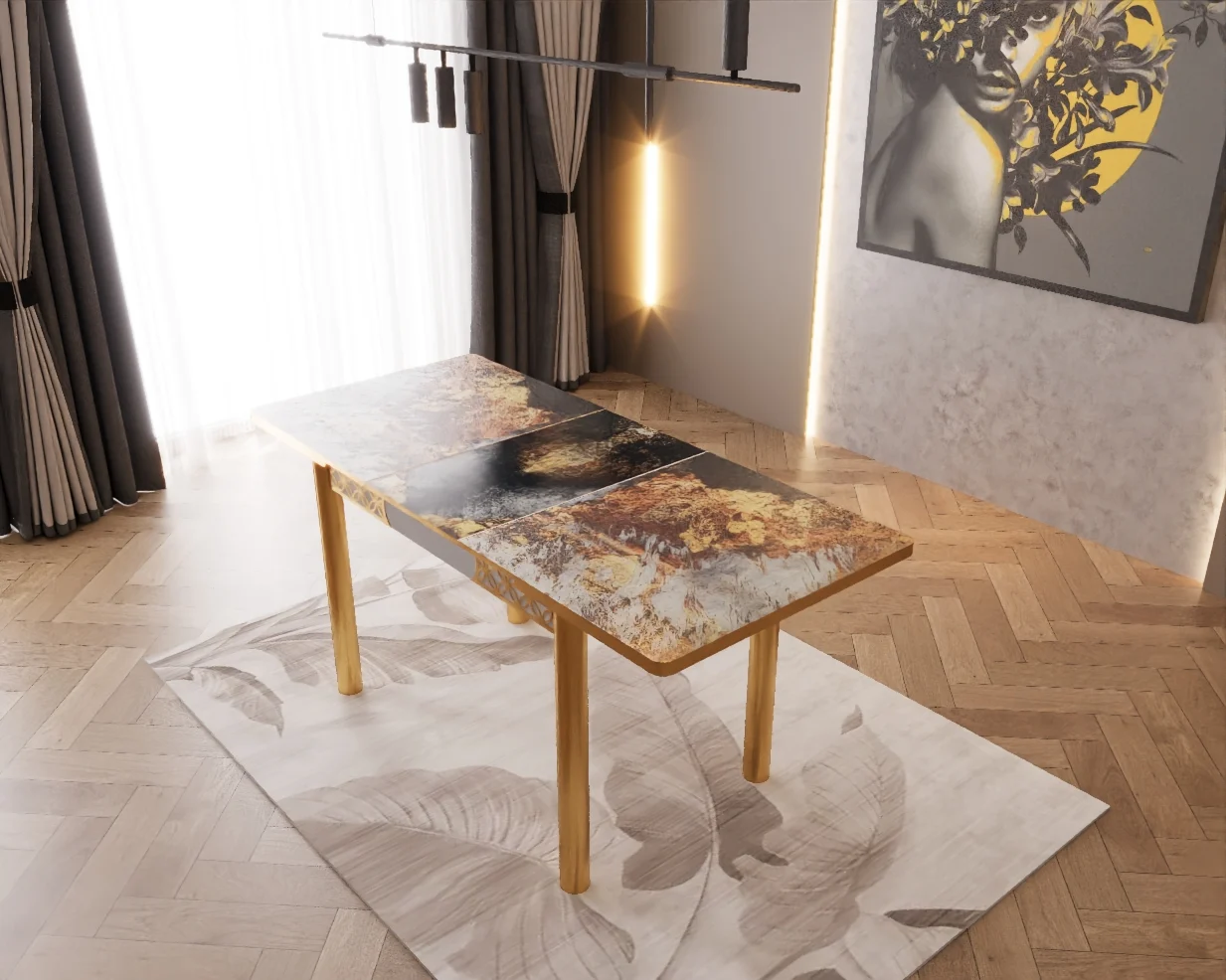 SET MASA 6 SCAUNE LUX CREM DESCHIS [4]