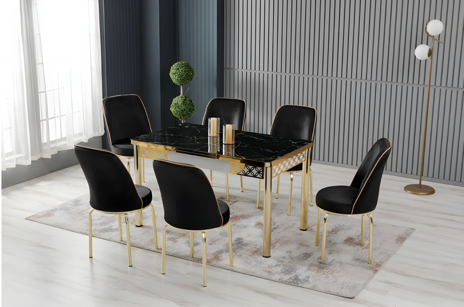 SET MASA EXTENSIBILA 4 SCAUNE LUX CULOARE NEGRU [1]
