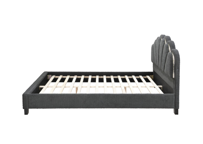 Set pat tapitat Comfort 2 cu LED cu saltea inclusa, cadru din lemn cu somiera fixa, culoare Gri [8]