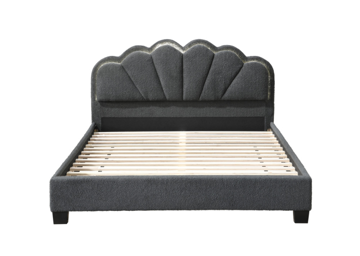 Set pat tapitat Comfort 2 cu LED cu saltea inclusa, cadru din lemn cu somiera fixa, culoare Gri [6]