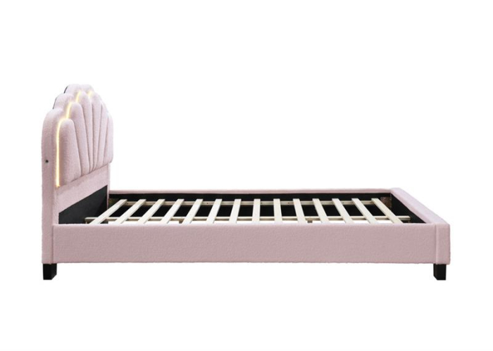 Set pat tapitat Comfort 2 cu LED cu saltea inclusa, cadru din lemn cu somiera fixa, culoare Roz [3]
