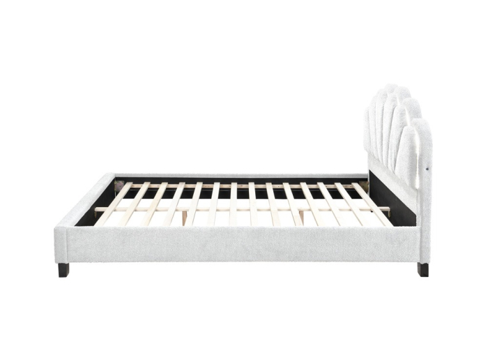 Set pat tapitat Comfort 2 cu LED cu saltea inclusa, cadru din lemn cu somiera fixa, culoare Crem [4]