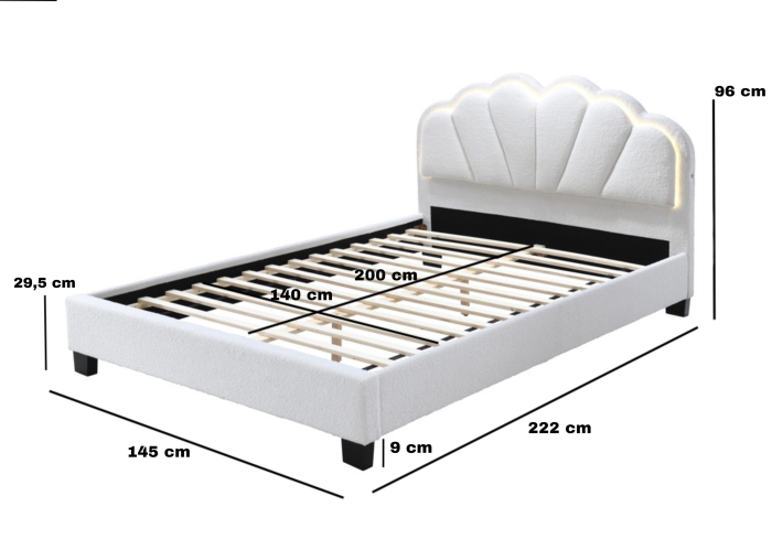 Set pat tapitat Comfort 2 cu LED cu saltea inclusa, cadru din lemn cu somiera fixa, culoare Crem [8]