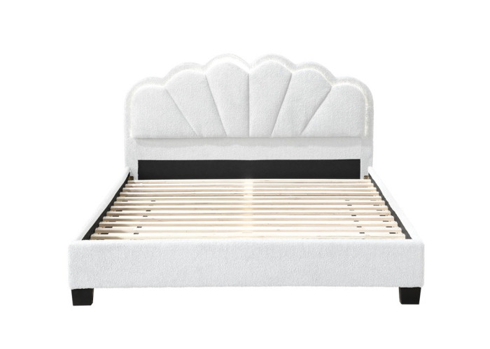 Set pat tapitat Comfort 2 cu LED cu saltea inclusa, cadru din lemn cu somiera fixa, culoare Crem [5]
