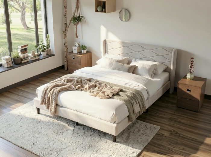 Set pat tapitat Maya + saltea ortopedica inclusa, cadru din lemn cu somiera inclusa [13]