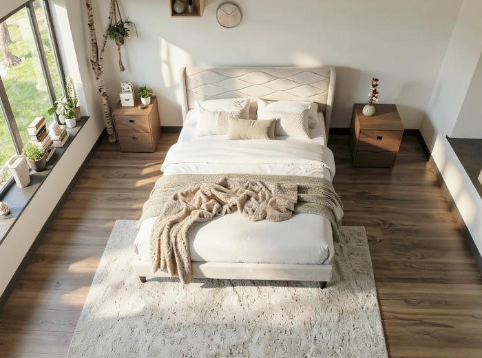 Set pat tapitat Maya + saltea ortopedica inclusa, cadru din lemn cu somiera inclusa [3]