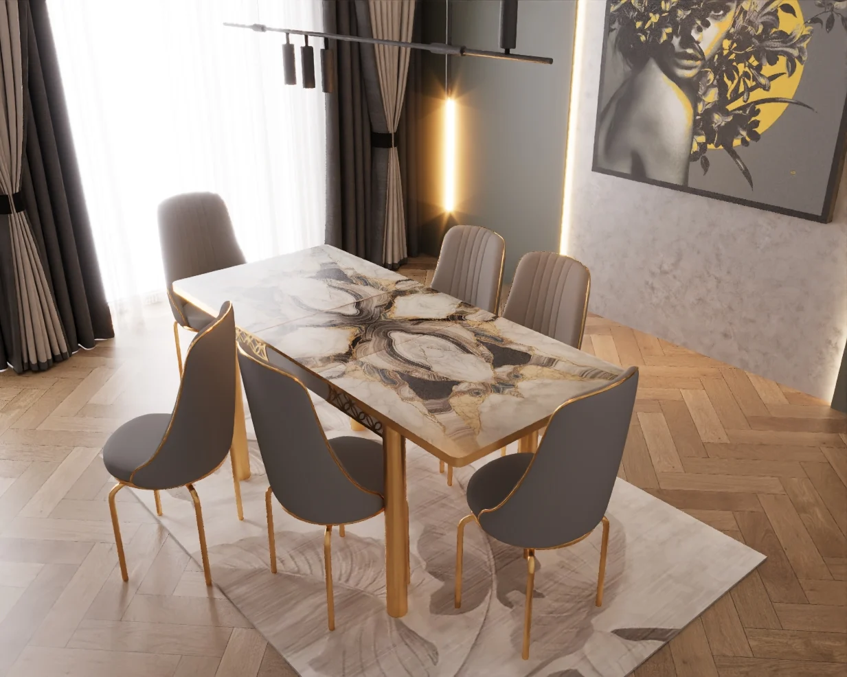 Mese - Set masa extensibila cu 6 scaune Lux Culoare GRI