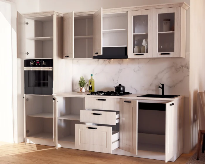 Bucatarie ATHENA 2.66 MDF, 266x223x60cm, lemn alb [3]