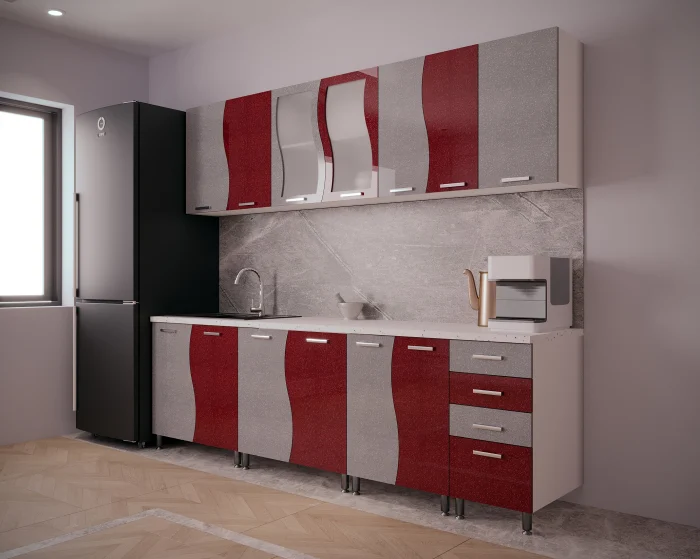 MOBILIER BUCATARIE - Bucatarie CIP S MDF Rosu Metalizat 2,6m