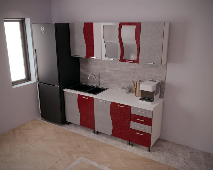 Bucatarie CIP S MDF Rosu Metalizat 2m [1]