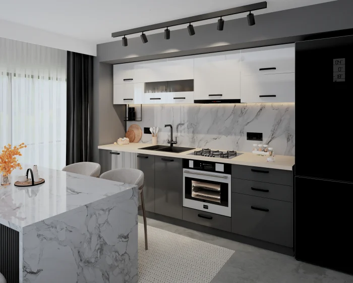 Bucatarie Daria MDF, 260x60x200cm, Alb+Gri antracit [2]