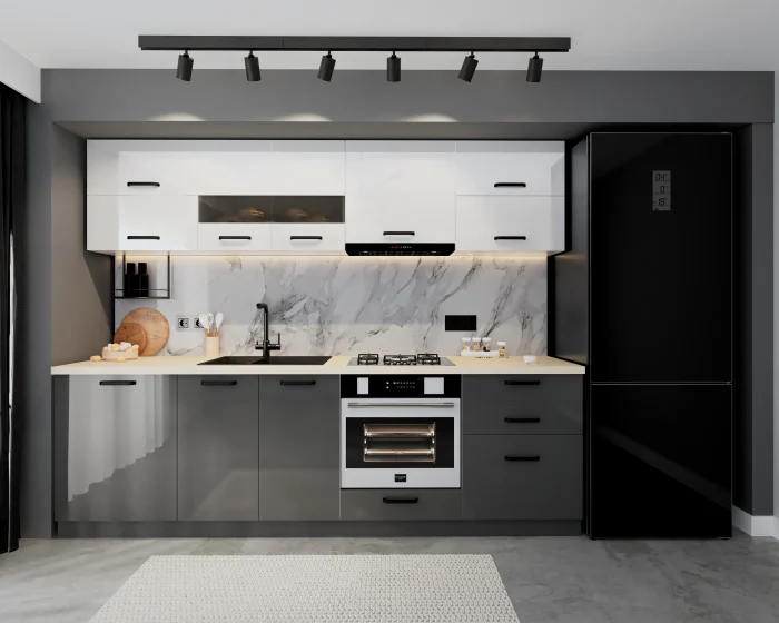 Bucatarii - Bucatarie Daria MDF, 260x60x200cm, Alb+Gri antracit