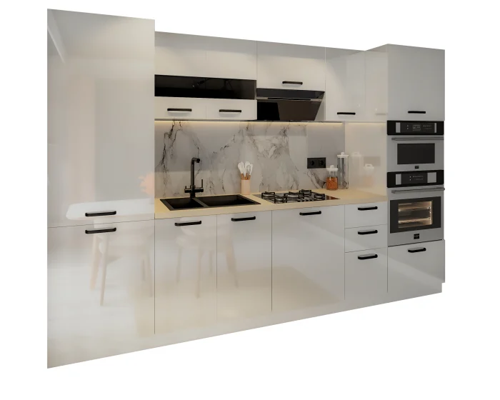 Bucatarie Daria MDF Alb Lucios 300x60x200 cm [3]