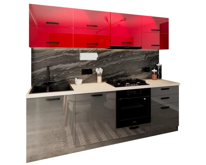 Bucatarie Daria V2 Rosu Antracit 240x60x200 cm [2]