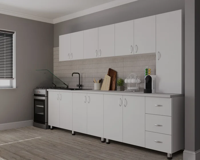 Bucatarii - Bucatarie Yustina Alb Argintiu 280x43x189 cm