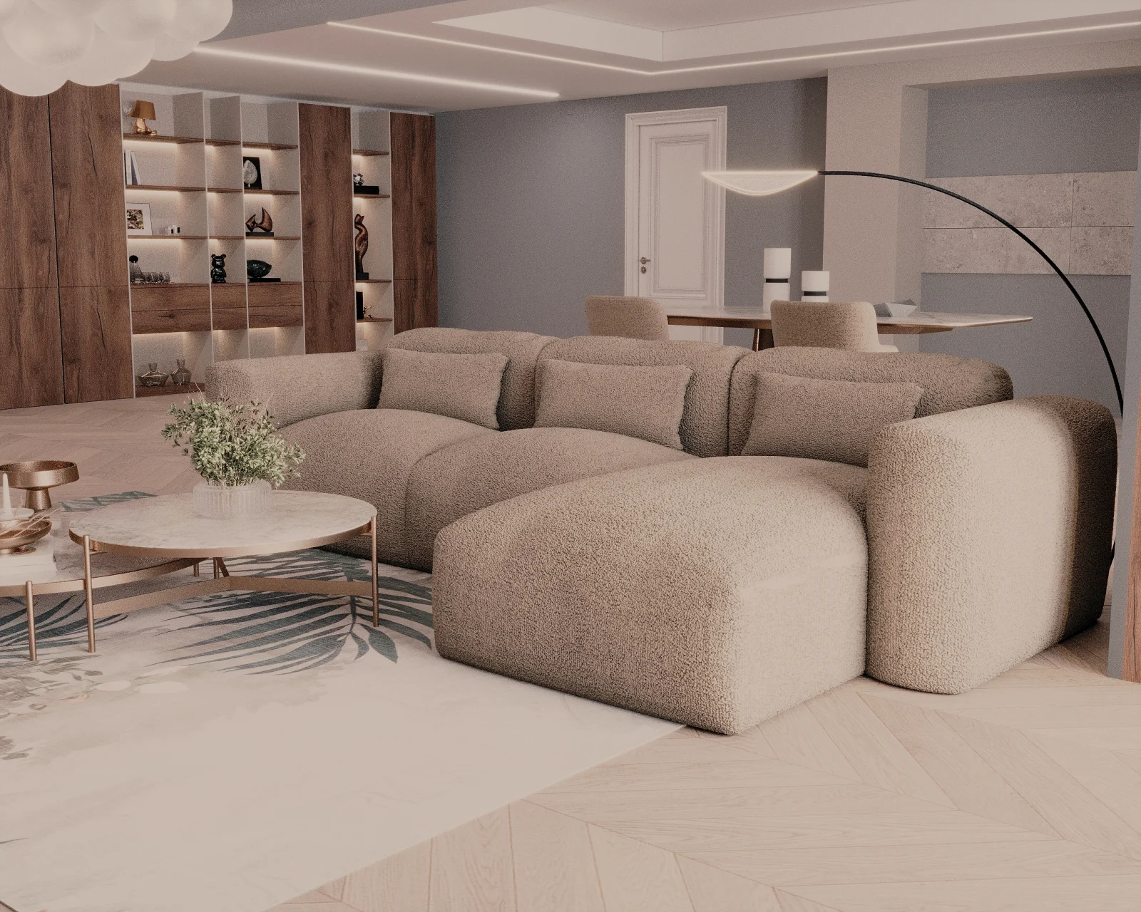 Coltare - Colțar de Lux Treasure din stofă bouclé maro 297x94x42 cm