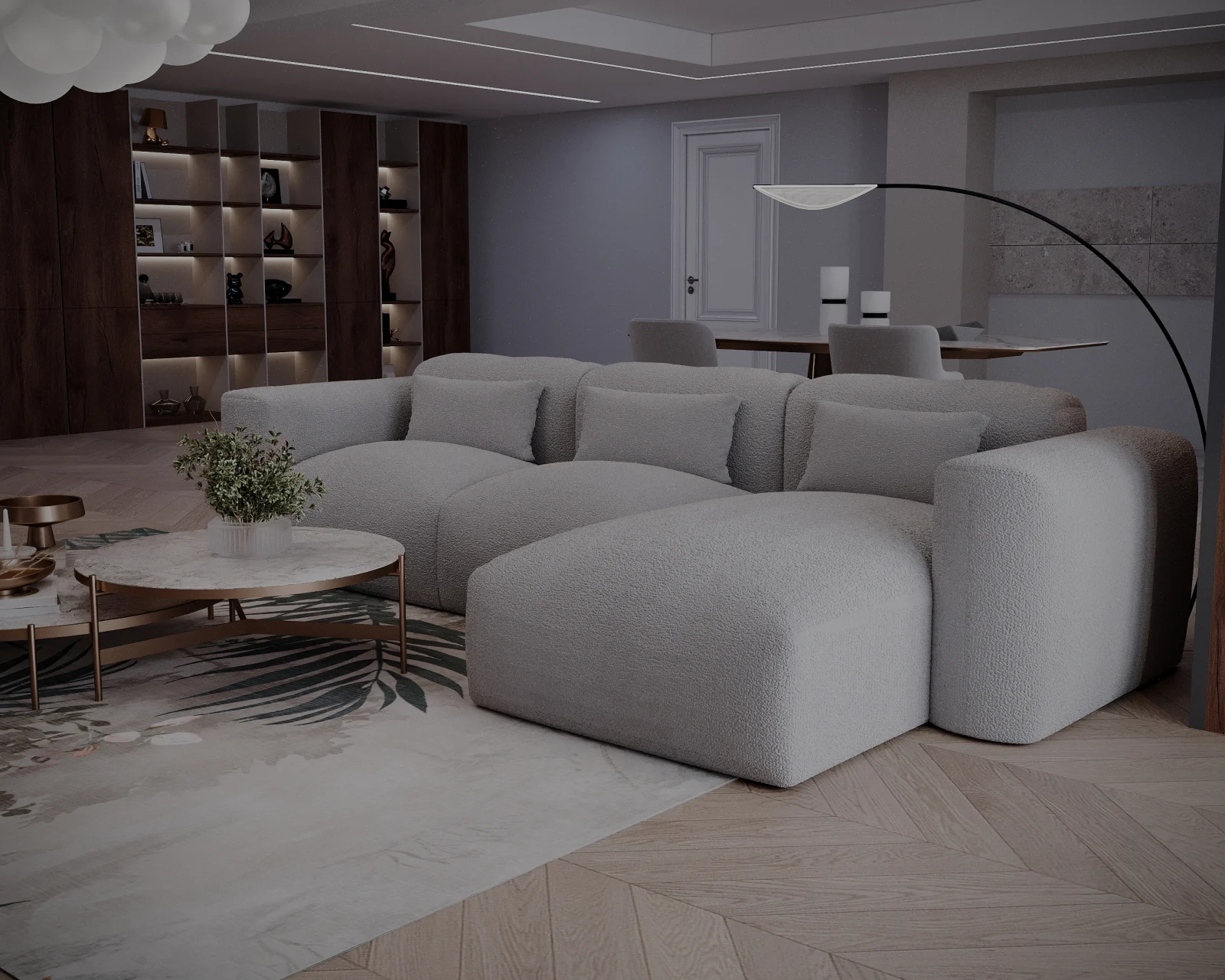 Coltare - Colțar de Lux Treasure din stofă bouclé gri 297x94x42 cm