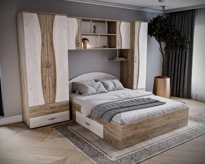 MOBILIER DORMITOR - Dormitor Tineret cu D2, 262x51x200 cm, K002/K001