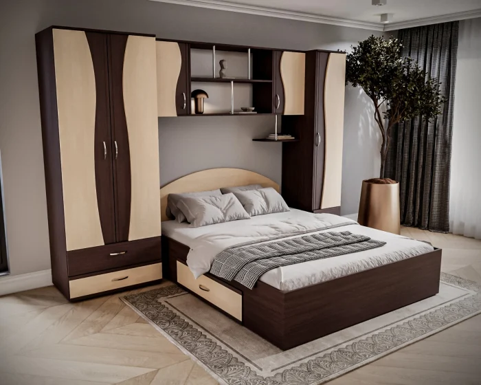 MOBILIER DORMITOR - Dormitor Tineret cu D2 Wenge+Mesteacan