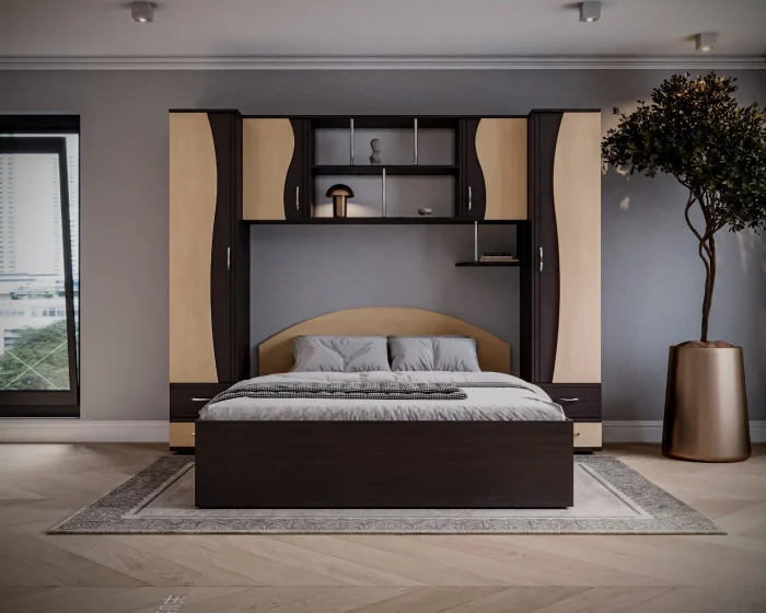 MOBILIER DORMITOR - Dormitor Tineret, Wenge+Mesteacan 227x51/205x200 cm