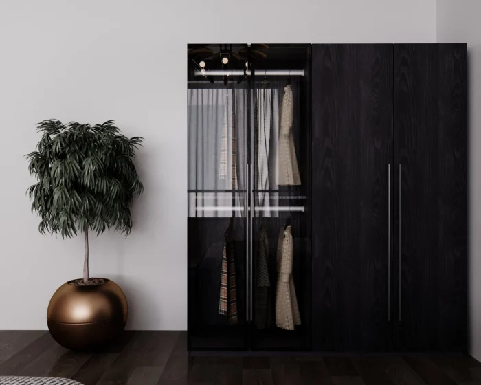 MOBILIER DORMITOR - Dressing modern San Remo Negru cu iluminare LED MDF 18 mm 180x200x60 cm