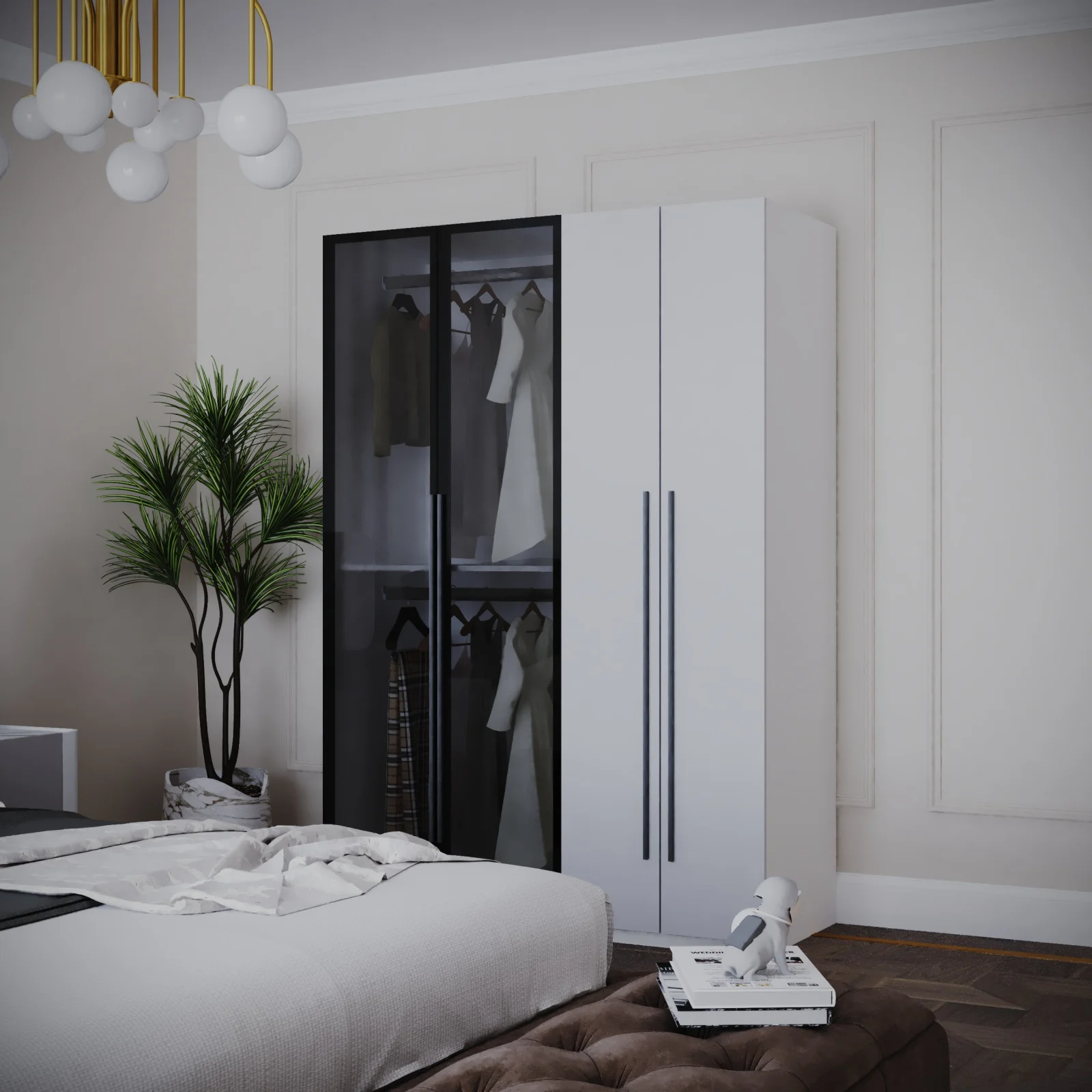Dulapuri - DRESSING MONTREAL MDF CULOARE ALB+GRI 140x200x55