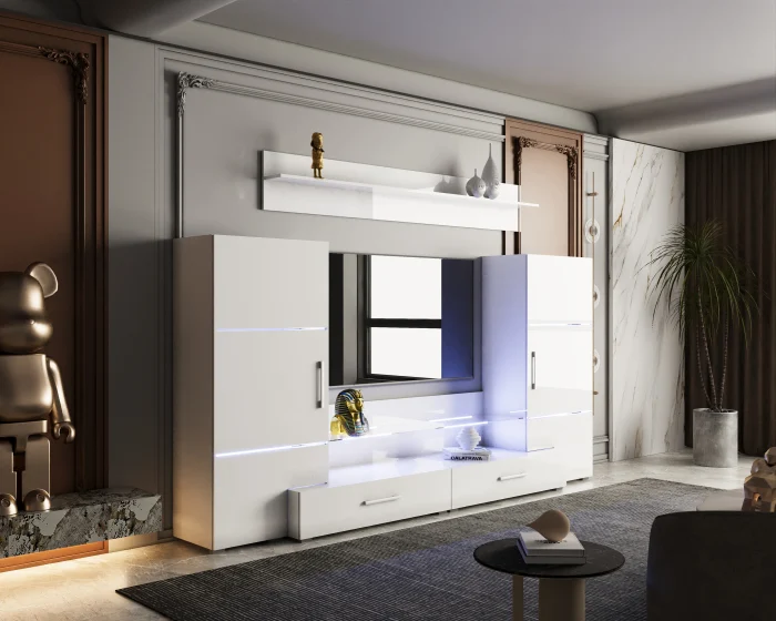 Living Domino 280x45x140 cm, MDF Alb Lucios [1]