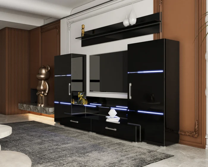 Living Domino 280x45x140 cm, MDF Negru Lucios [1]