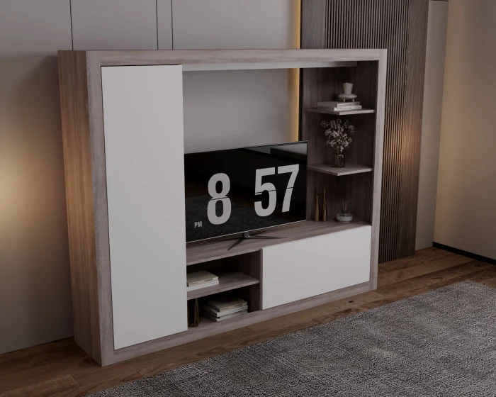 Living Rona Stejar Gri + Alb 200x36x160 cm [2]