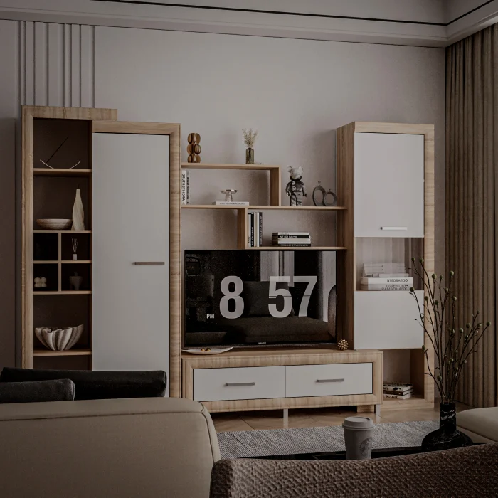 Living Set - Living Sicilia 267x43x197cm Sonoma + Alb Lucios