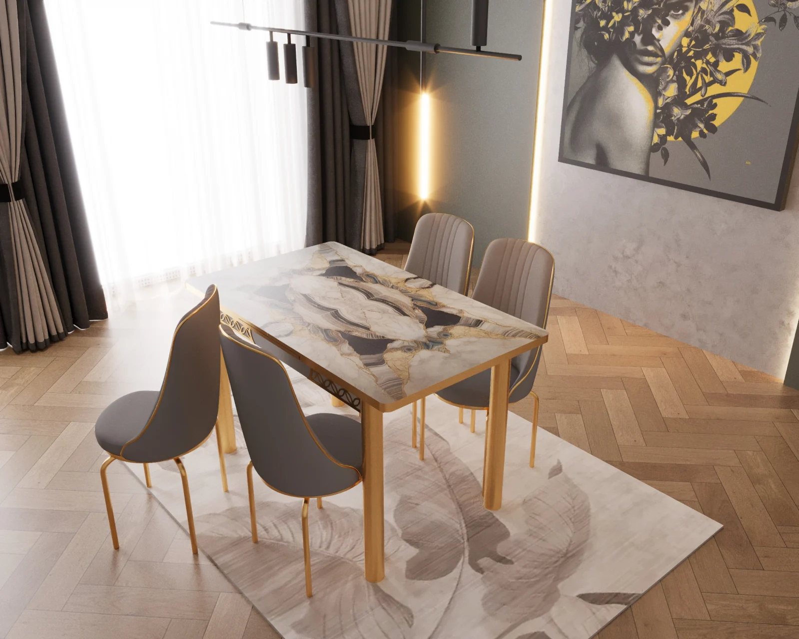 Mese - SET MASA EXTENSIBILA 4 SCAUNE LUX CULOARE GRI