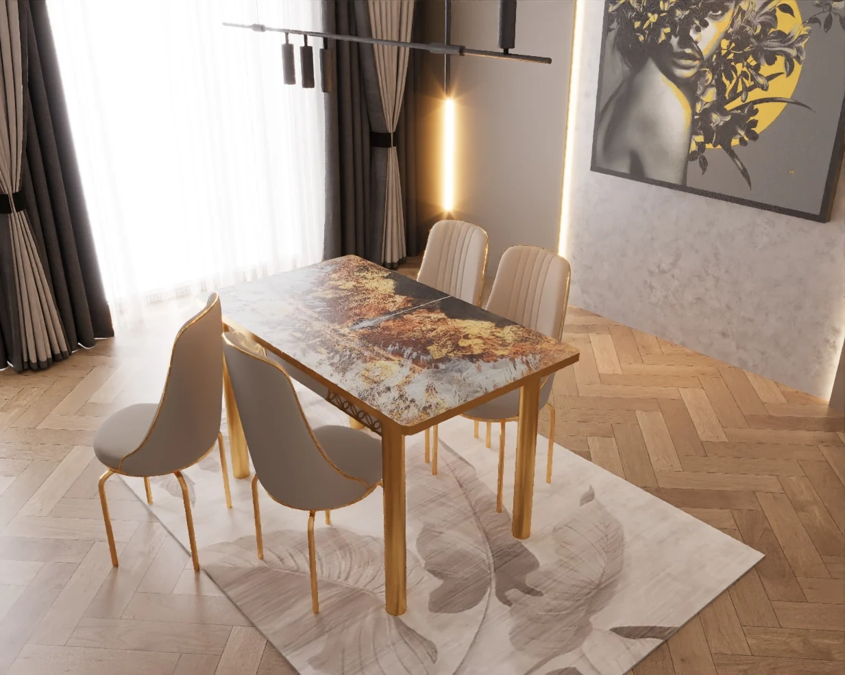 Mese - SET MASA EXTENSIBILA 4 SCAUNE LUX CULOARE CREM DESCHIS