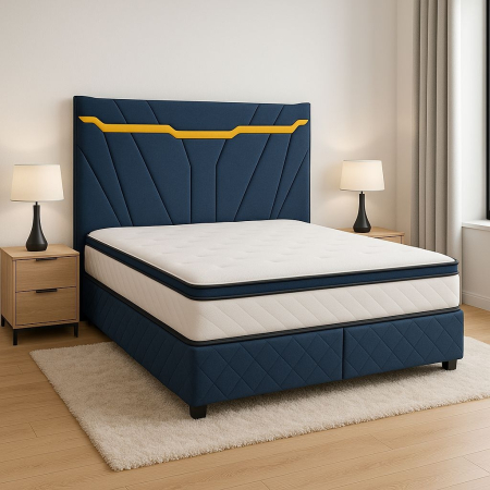 MOBILIER DORMITOR - Pat Boxspring Charlotte 160x200 cu saltea inclusa si topper, cu ladă de depozitare, Gri