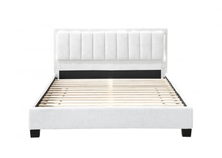 Pat tapitat Comfort 1 cu LED, 160x200, cadru din lemn cu somiera fixa, culoare Crem [1]