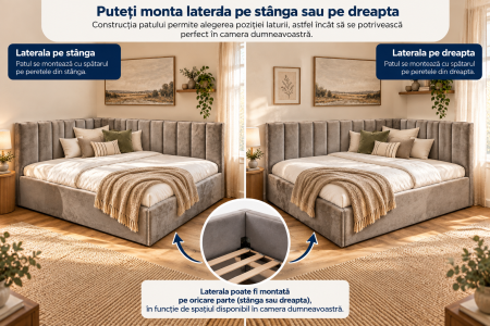 Pat tapitat pe colt Bubu, 120x200 cu somiera inclusa, culoare Gri [6]