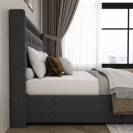 Pat tapitat Hermes, 160x200, somiera metalica rabatabila, spatiu de depozitare, rezistenta 400kg, culoare Gri [3]