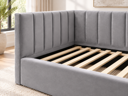 Pat tapitat pe colt Bubu, 120x200 cu somiera inclusa, culoare Gri [4]