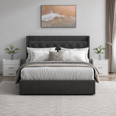 Pat tapitat Hermes, 140x200, somiera metalica rabatabila, spatiu de depozitare, rezistenta 350kg, culoare Gri [1]
