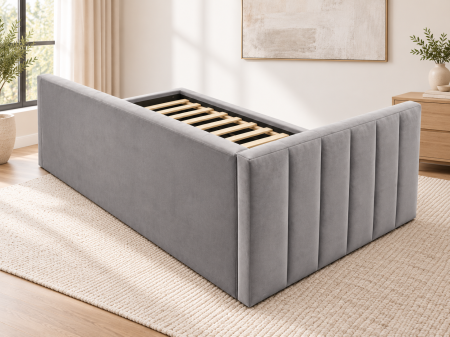 Pat tapitat pe colt Bubu, 140x200 cu somiera inclusa, culoare Gri [3]