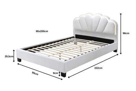 Pat tapitat Comfort 2 cu LED, 90x200, cadru din lemn cu somiera fixa, culoare Crem [5]