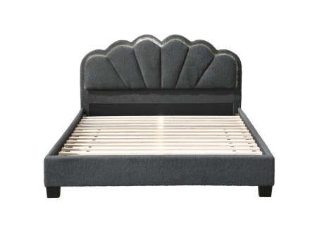 Pat tapitat Comfort 2 cu LED, 140x200, cadru din lemn cu somiera fixa, culoare Gri [2]