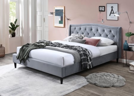 MOBILIER DORMITOR - Pat tapitat Chelsea, 160x200, cadru din lemn cu somiera fixa, culoare Gri